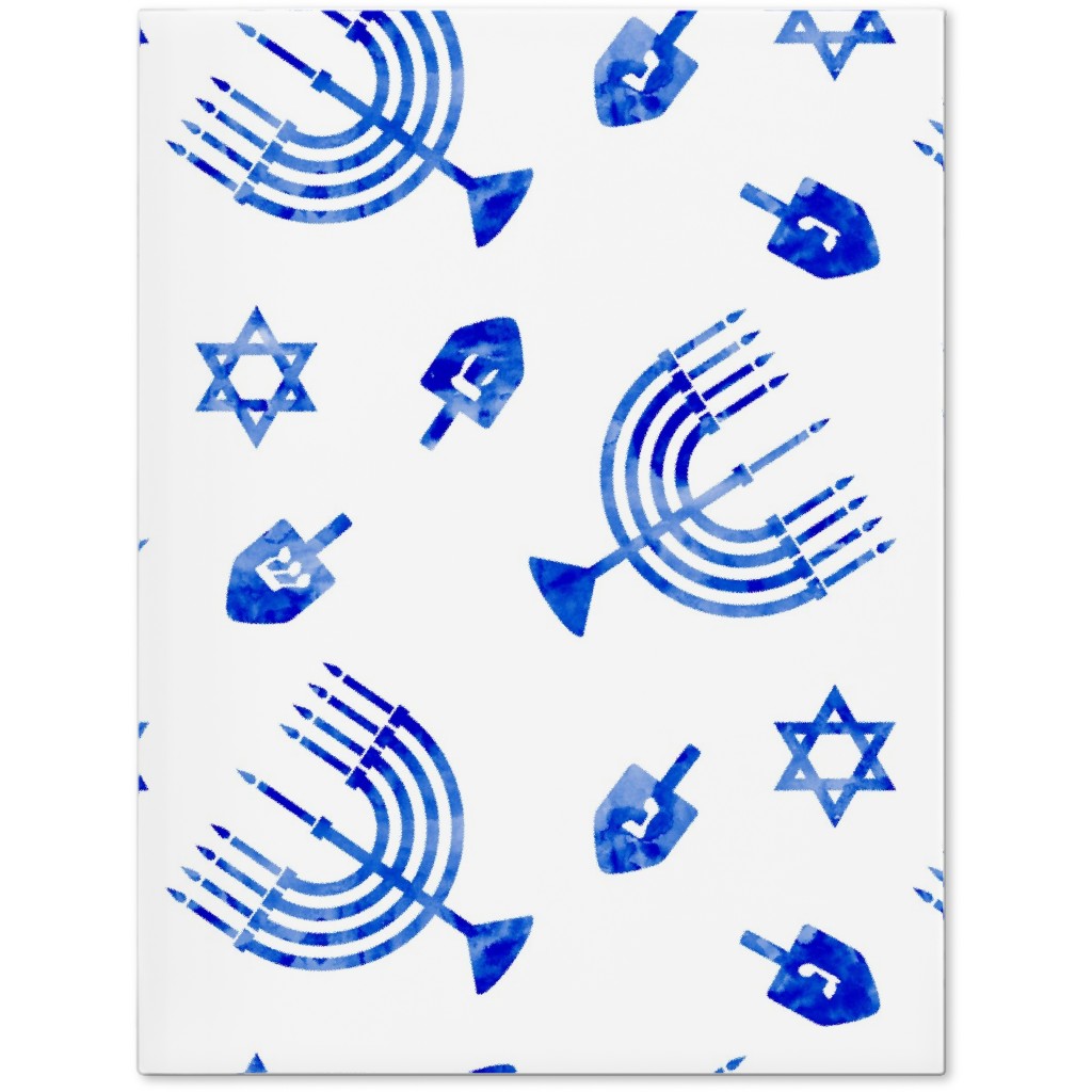 Watercolor Hanukkah Menorah, Dreidel, Star of David - Blue Journal, Blue
