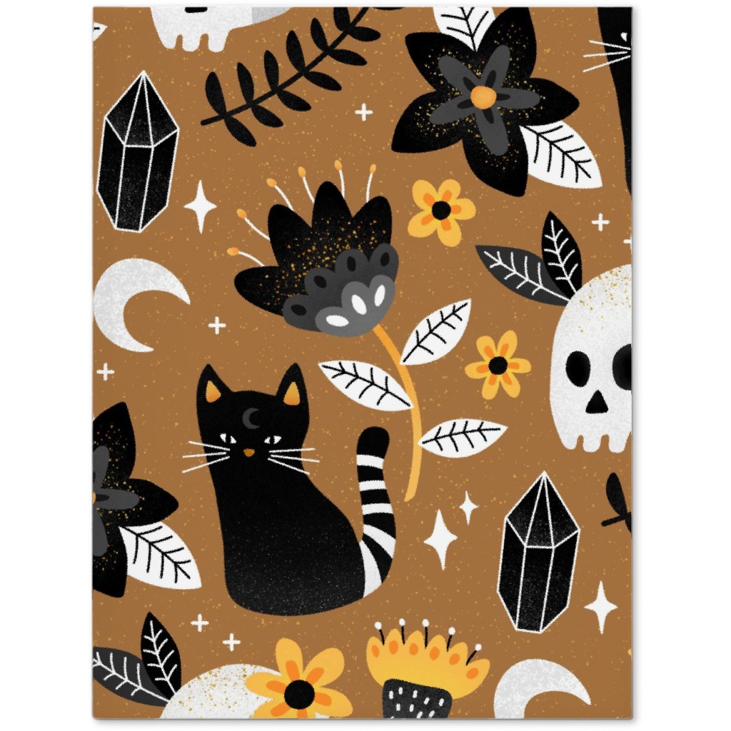 Black Cat & Floral Skull Journal, Brown, Brown