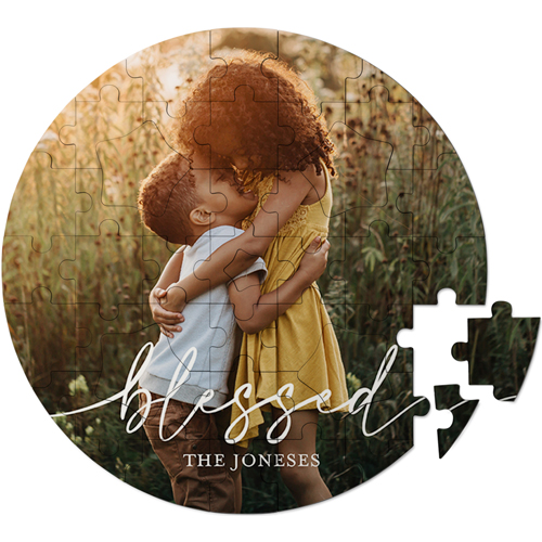 Blessed Script Keepsake Puzzle, Circle, Keepsake, White