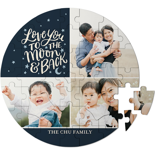 Love You to the Moon Keepsake Puzzle, Circle, Keepsake, Black