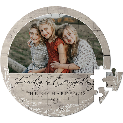 Rustic Family Foliage Keepsake Puzzle, Circle, Keepsake, Beige