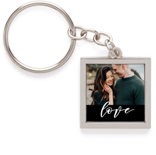 Love Script Pewter Key Ring, White