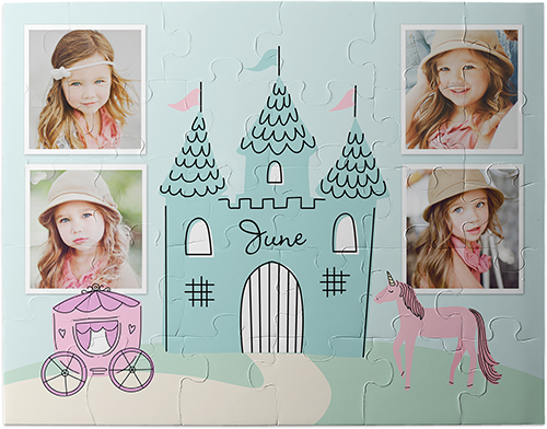 Princess Castle Kids Puzzle, Thick Puzzle Board, 30 pieces, Rectangle Ornament, Kids Puzzle, Blue