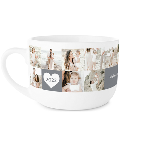 Full Love Grid Latte Mug, White, , 25oz, Gray, asphalt