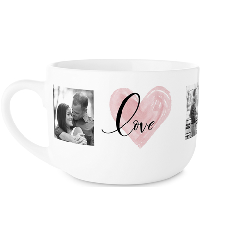 Watercolor Love Collage Latte Mug, White,  , 25oz, Pink