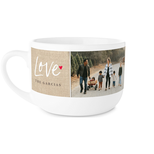 Burlap Love Heart Latte Mug, White,  , 25oz, Beige