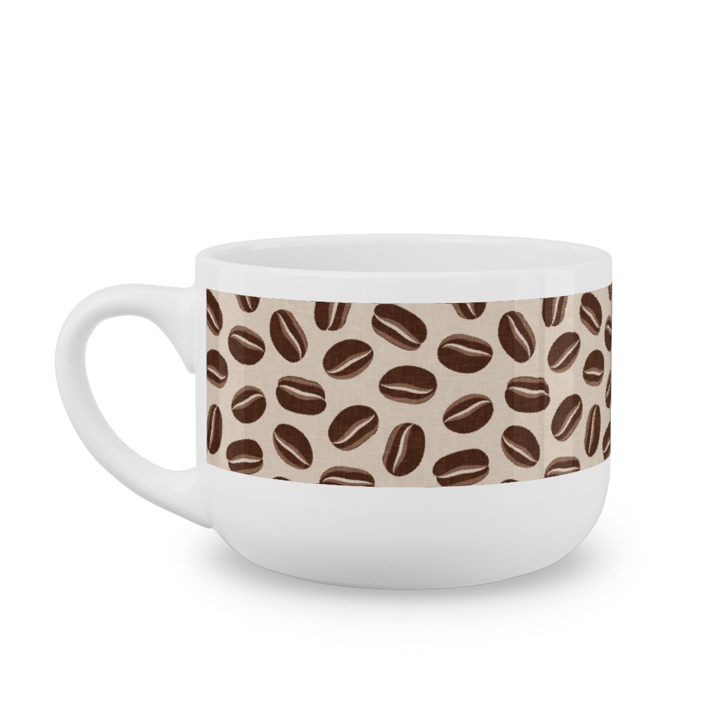 Coffee Beans - Coffee House - Beige Latte Mug, White,  , 25oz, Brown