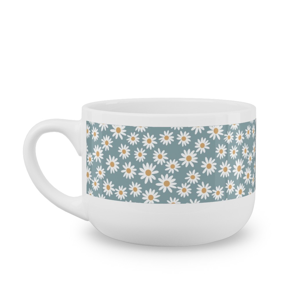 Daisy Print Latte Mug, White, , 25oz, Blue, Cool Gray