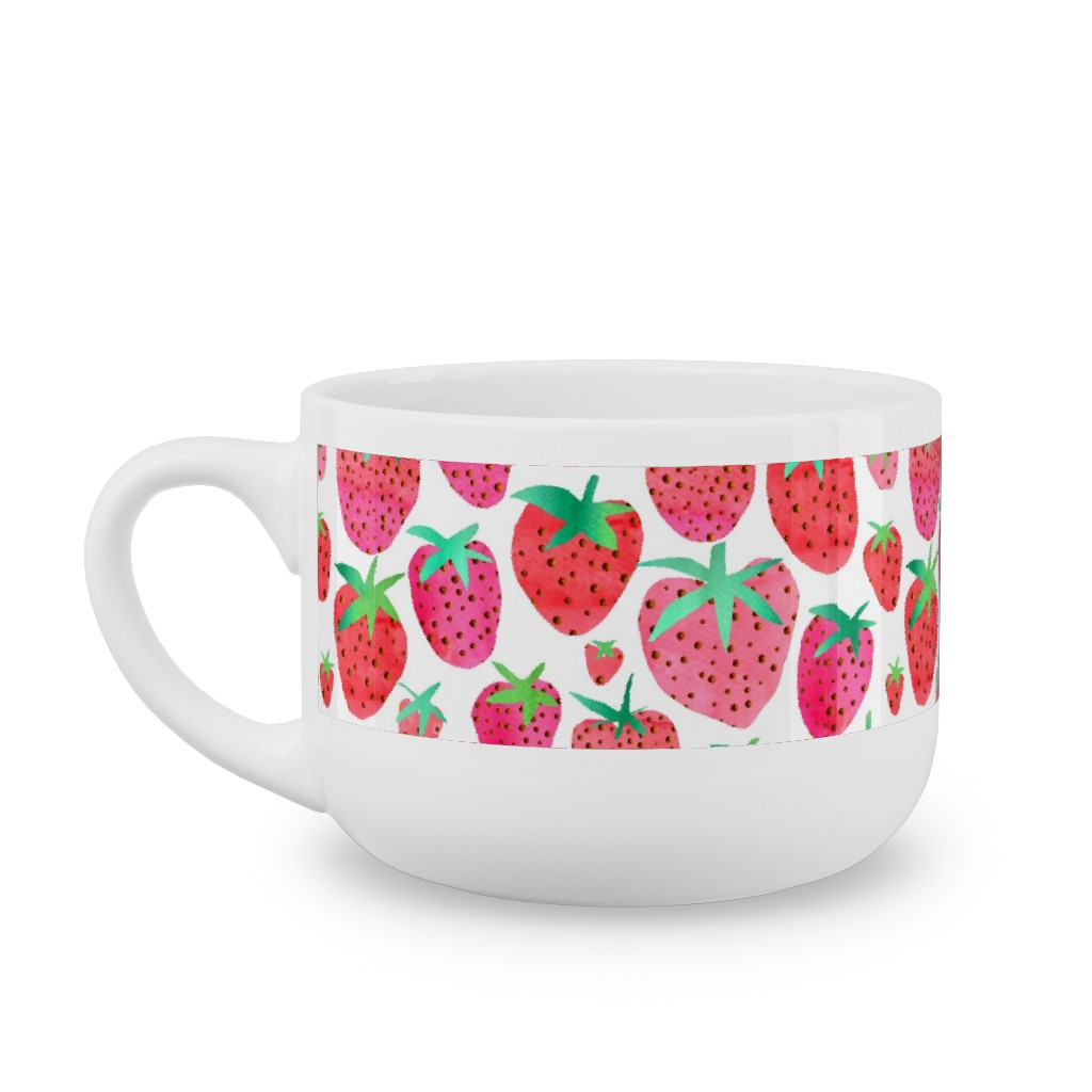 Strawberries - Pink Latte Mug, White,  , 25oz, Pink