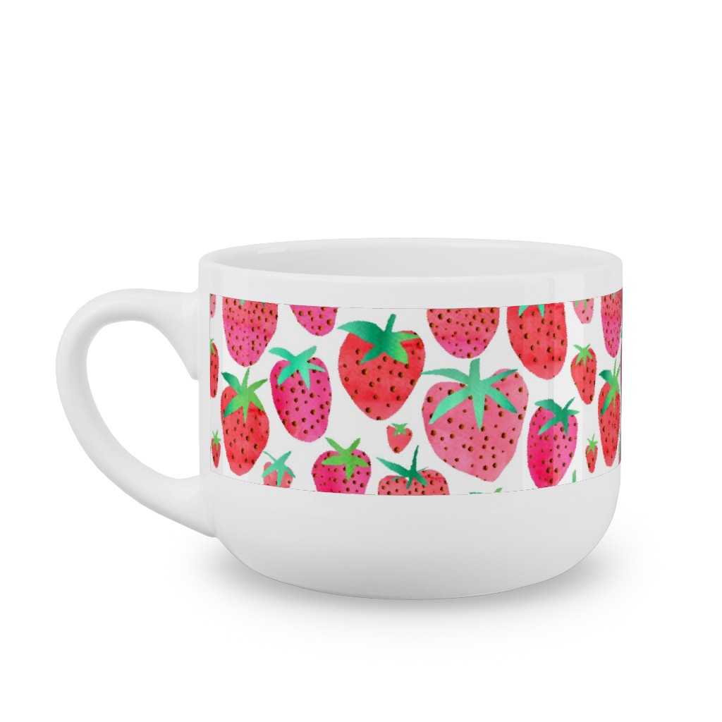 Strawberries - Pink Latte Mug, White, , 25oz, Pink, Bright Pink