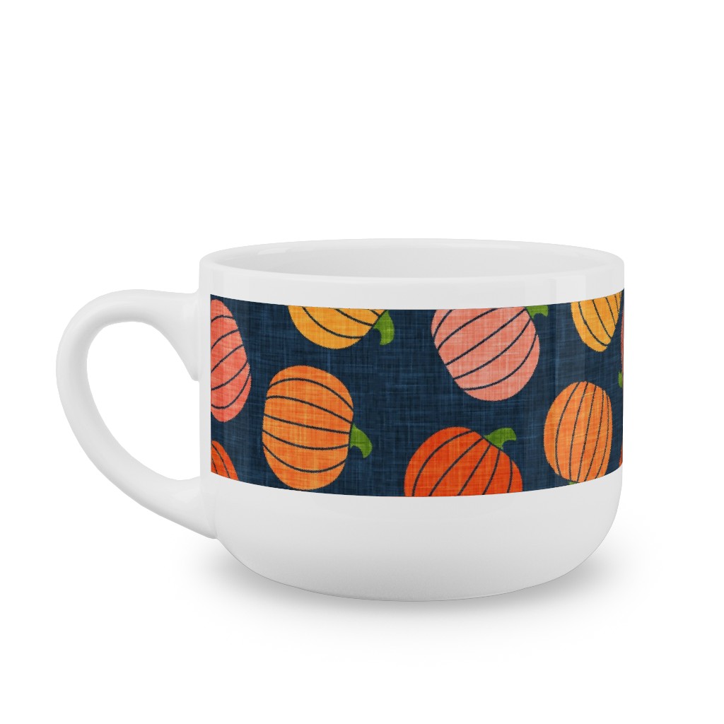 Pumpkin Toss - Orange on Blue Latte Mug, White, , 25oz, Orange, Orange