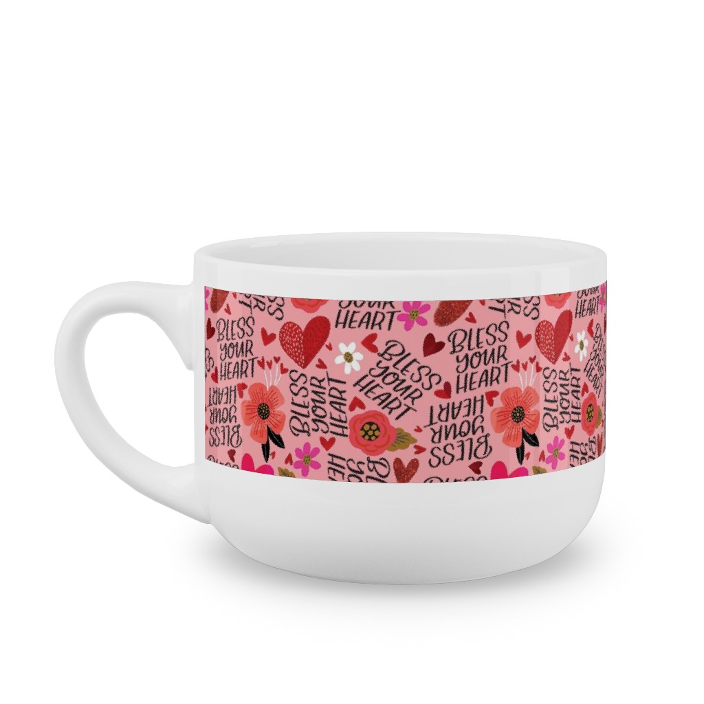 Pretty Bless Your Heart - Floral - Pink and Red Latte Mug, White,  , 25oz, Pink