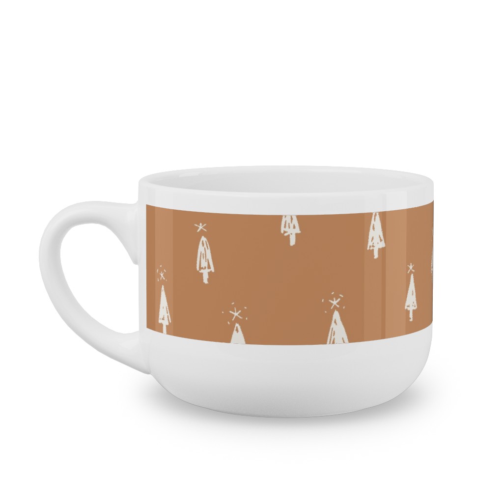 Christmas Trees on Pine Needle Latte Mug, White,  , 25oz, Orange