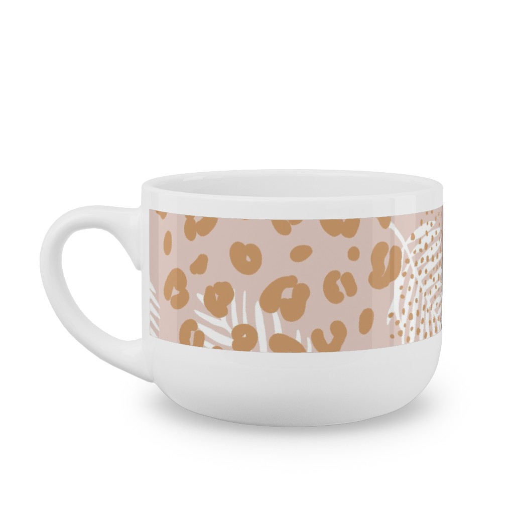 Palm Leaves and Animal Panther Spots - Beige Latte Mug, White, , 25oz, Pink, Bright Pink