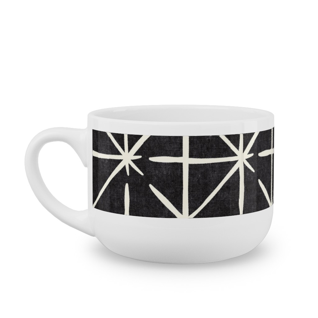 Geometric Triangles - Distressed Geometric Latte Mug, White, , 25oz, Black, Black