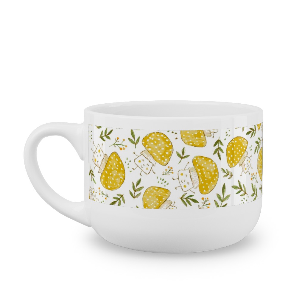 the Happiest Little Mushrooms - Yellow Latte Mug, White, , 25oz, Yellow, Classic Yellow