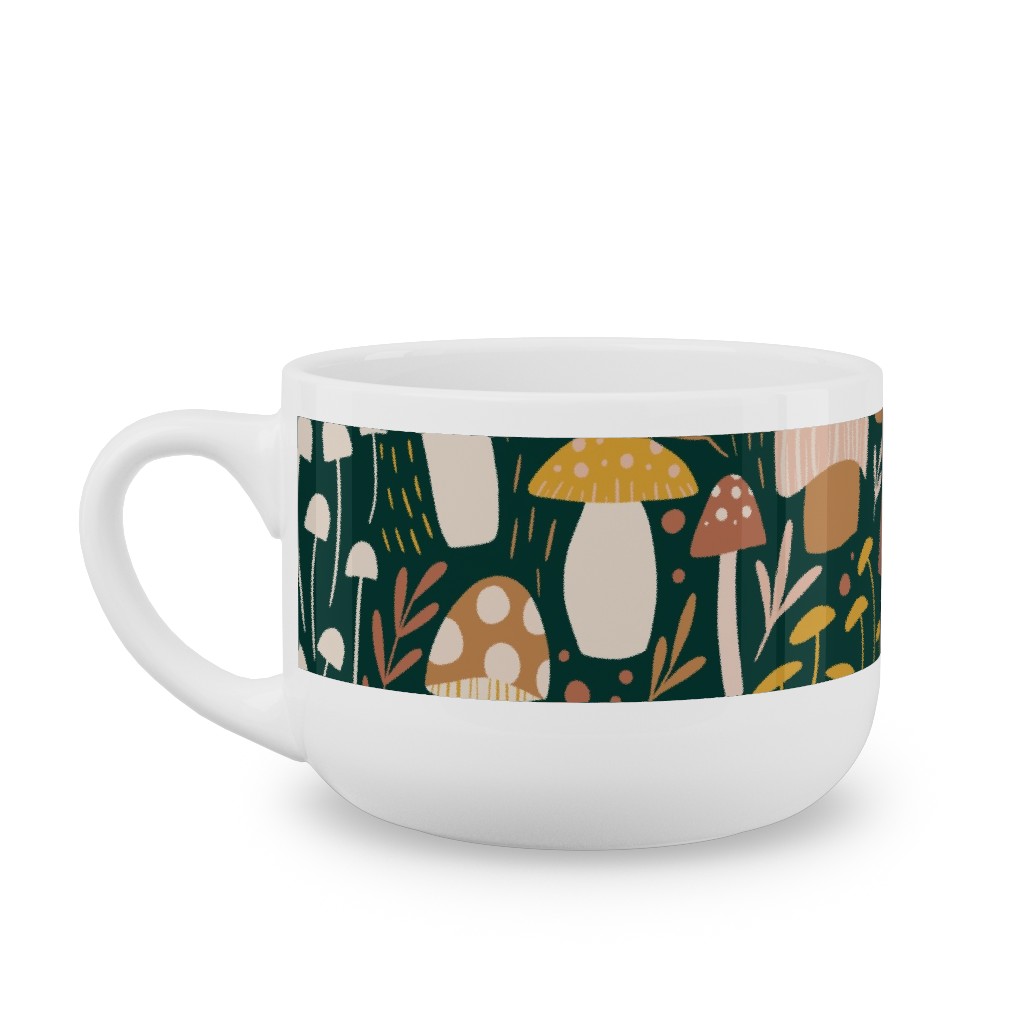 Woodland Mushroom Meadow - Green Latte Mug, White,  , 25oz, Green