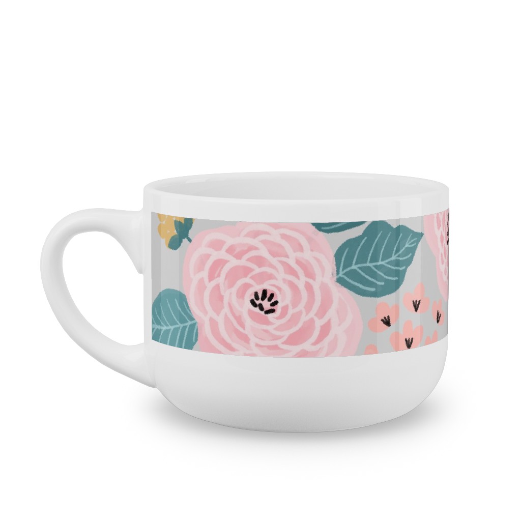 June Botanicals - Gray Latte Mug, White,  , 25oz, Pink