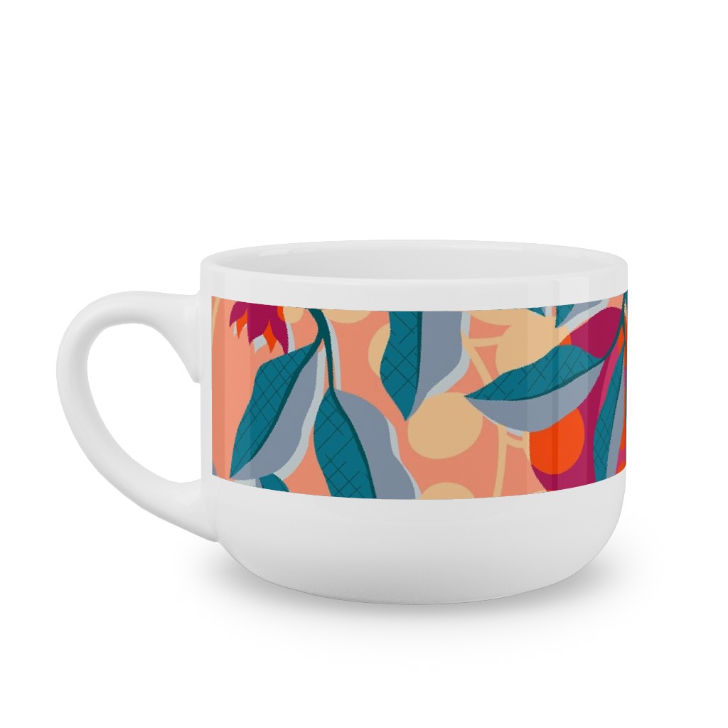 Retro Pomegranate- Pink and Blue Latte Mug, White, , 25oz, Multicolor