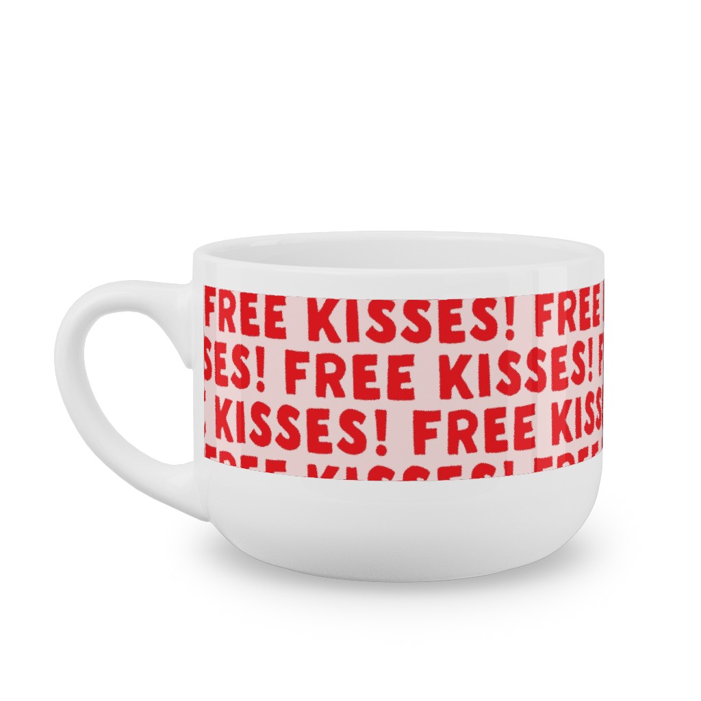 Free Kisses! - Red on Pink Latte Mug, White,  , 25oz, Red