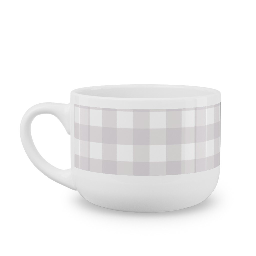 Gingham Check Latte Mug, White, , 25oz, Gray, Silver Lining