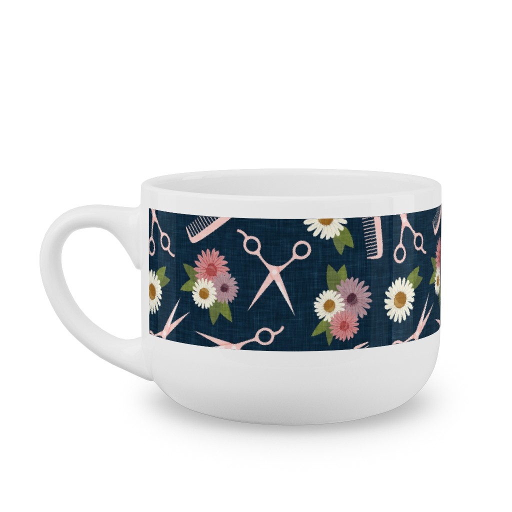 Floral Shears and Combs - Pink & Blue Latte Mug, White, , 25oz, Pink, Bright Pink