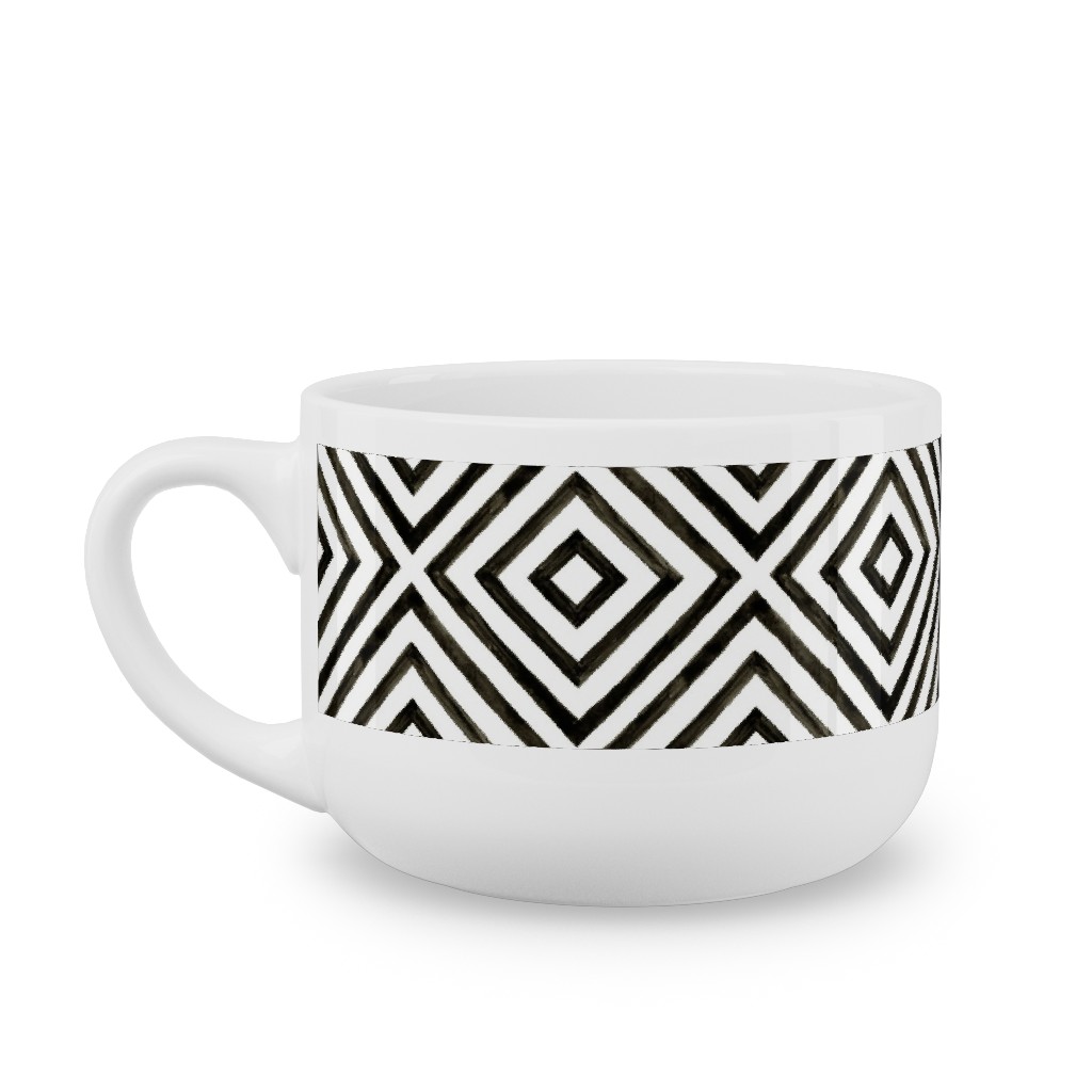 Diamond Pattern - Black and White Latte Mug, White,  , 25oz, Black