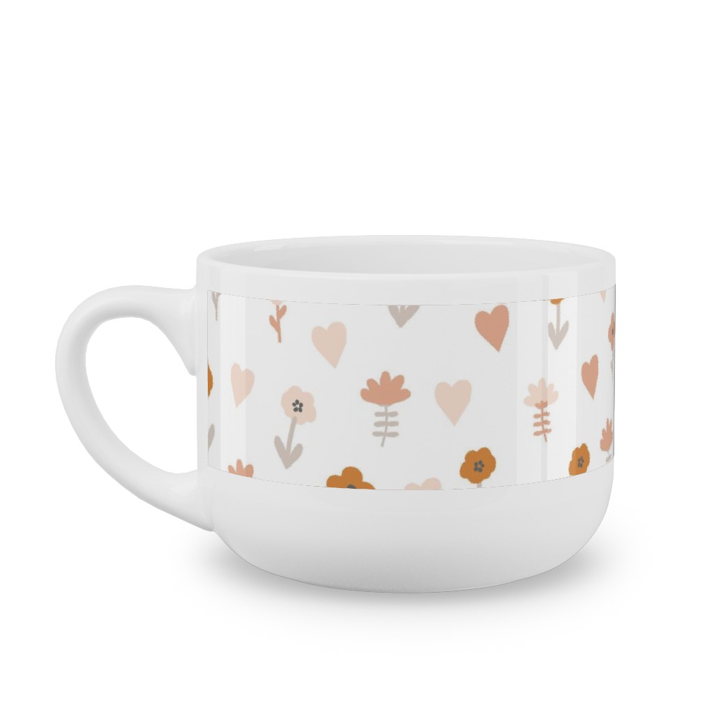 Wild Flowers - Boho - Neutral on White Latte Mug, White, , 25oz, Pink, Bright Pink