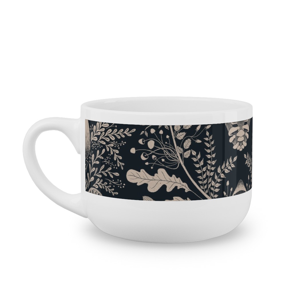 Mushroom Forest Damask - Dark Latte Mug, White,  , 25oz, Black