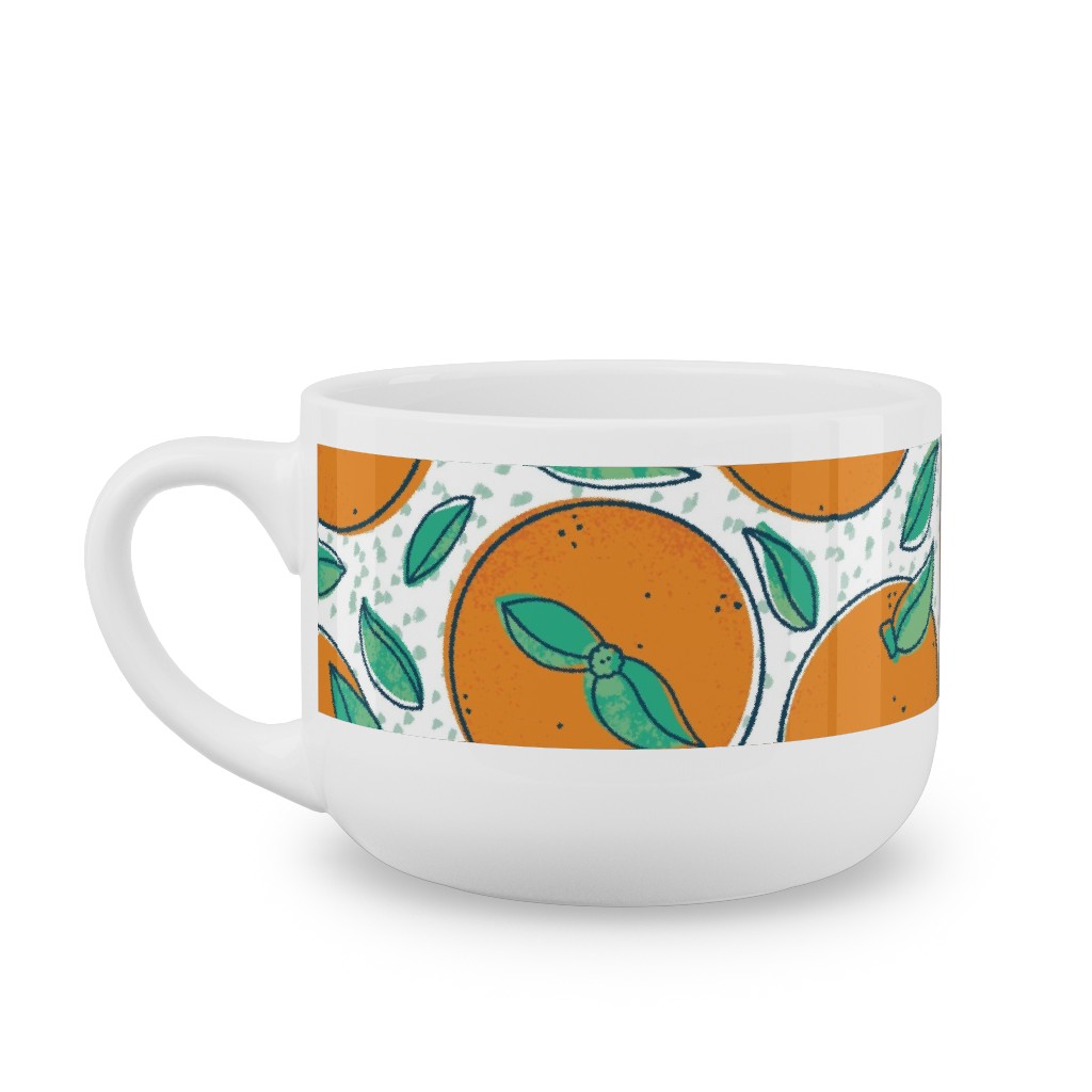 Oranges With Leaves on White Latte Mug, White,  , 25oz, Orange