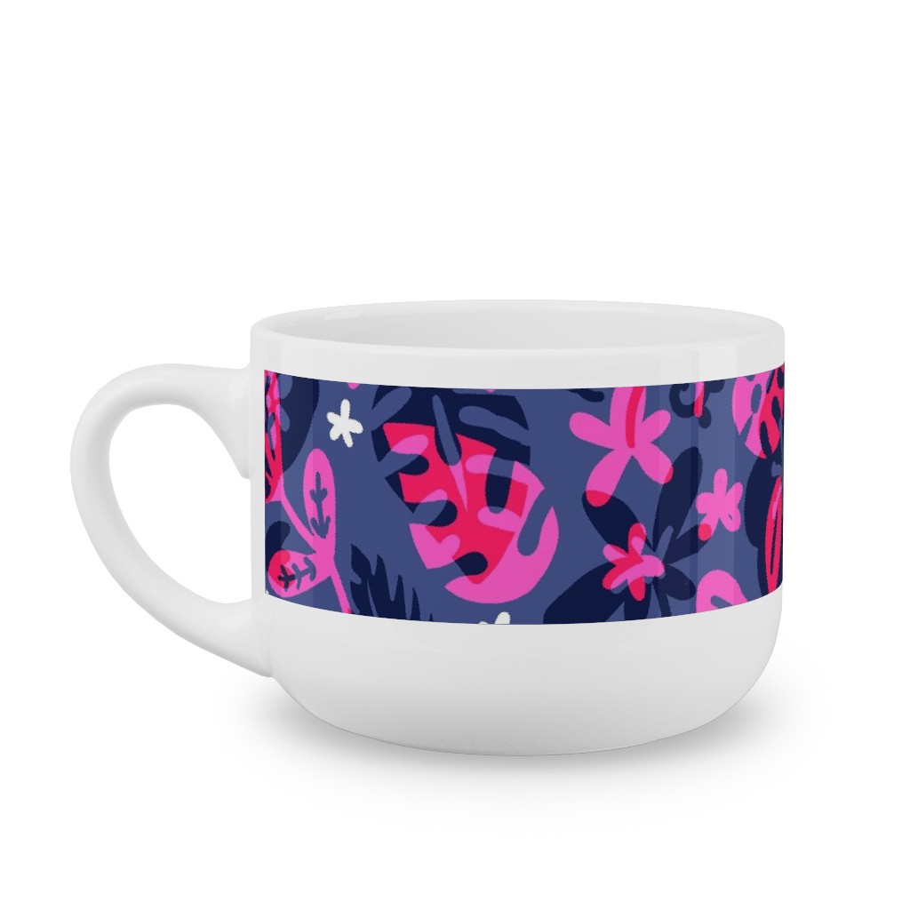 Tropical Floral - Fuchsia Latte Mug, White,  , 25oz, Pink