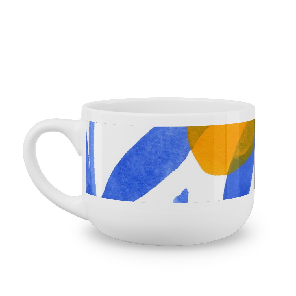 Modern Lemons Block - Blue and Orange Latte Mug, White, , 25oz, Blue, True Blue
