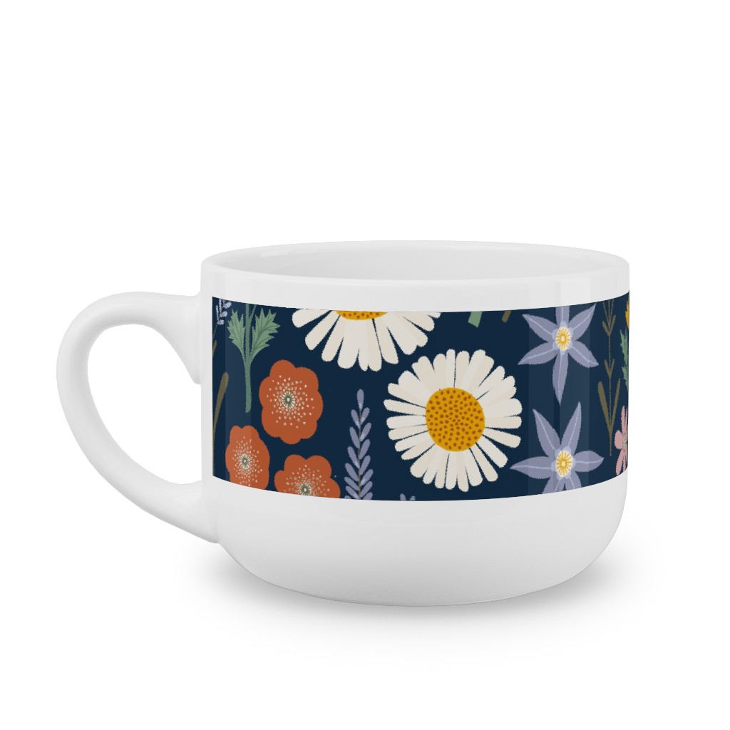 British Spring Meadow - Navy Latte Mug, White,  , 25oz, Multicolor