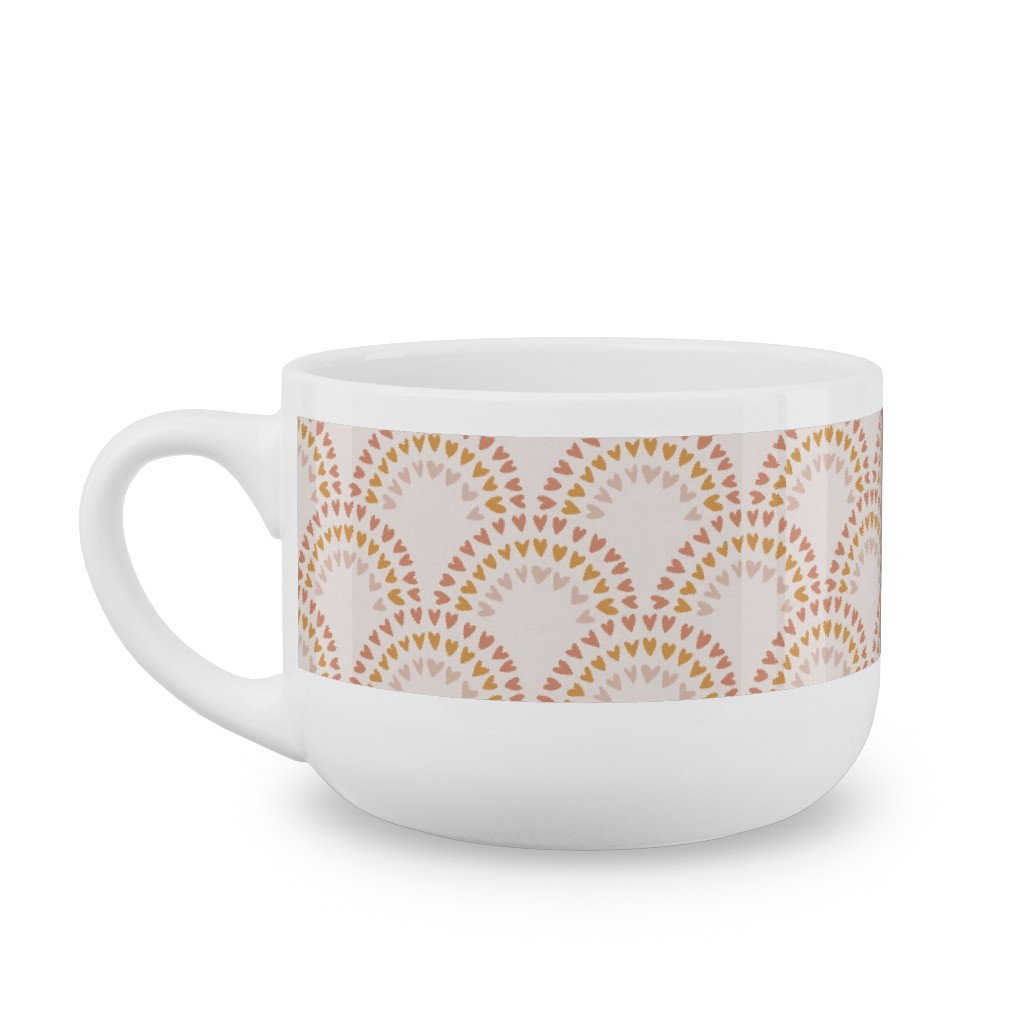 Scalloped Heart Rainbows - Mustard and Pink Latte Mug, White,  , 25oz, Pink