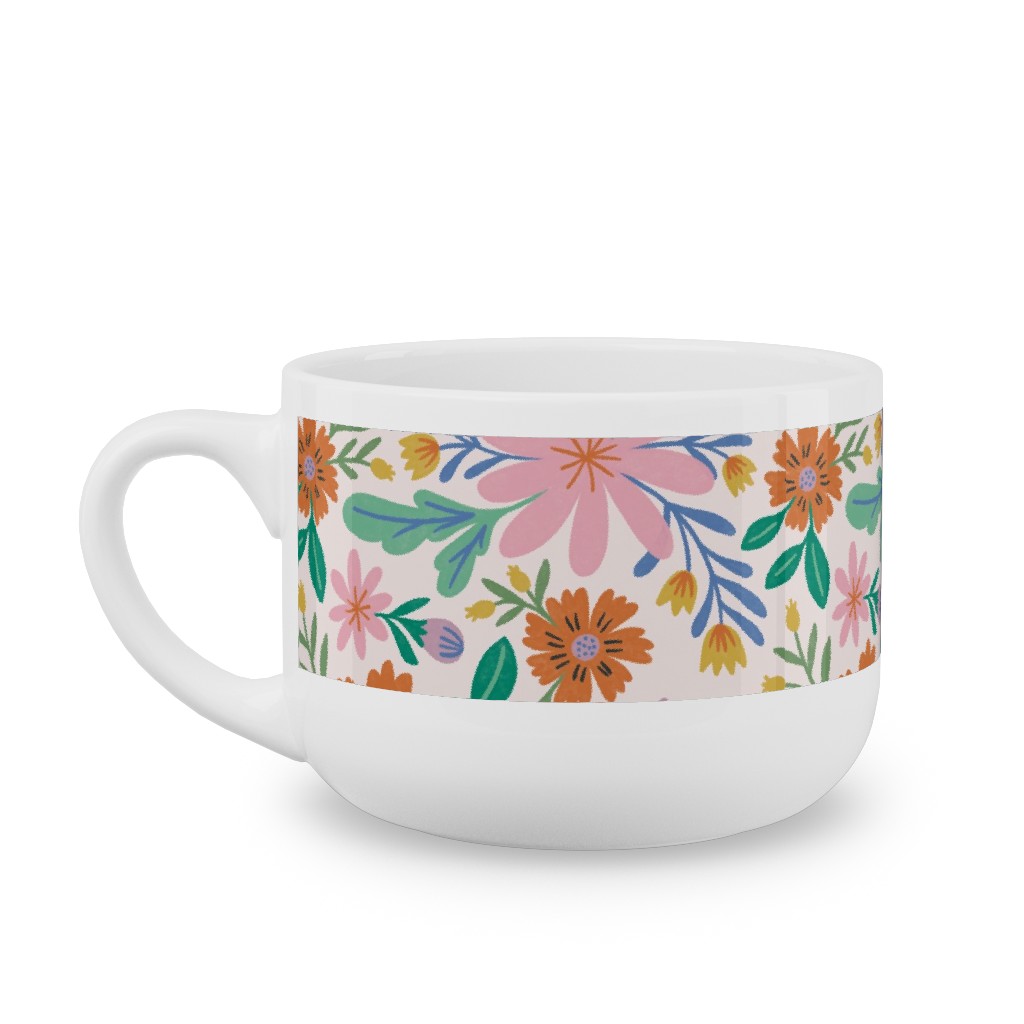 Happy Flowers - Pink Multi Latte Mug, White,  , 25oz, Pink
