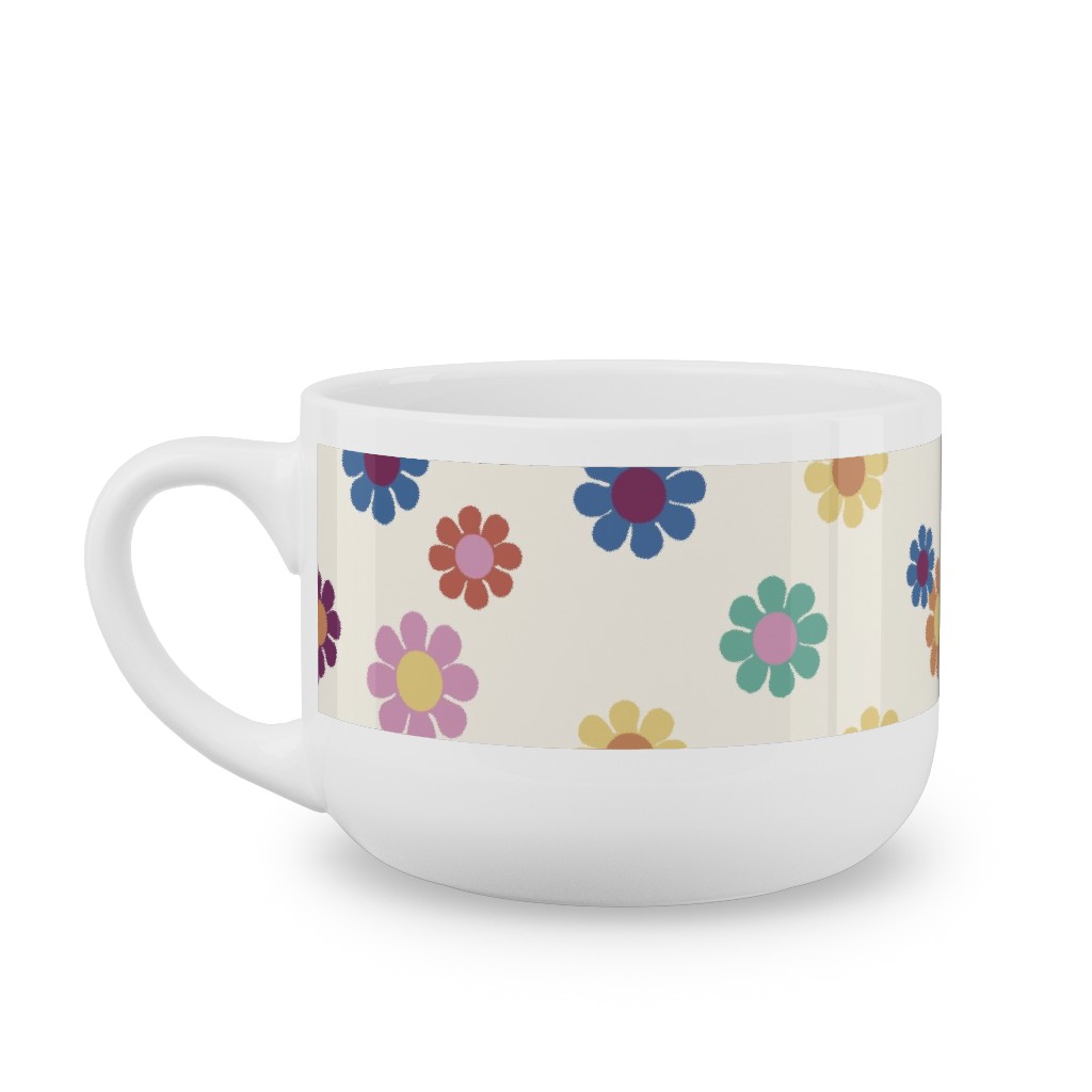 Rainbow Groovy Flowers Latte Mug, White,  , 25oz, Multicolor