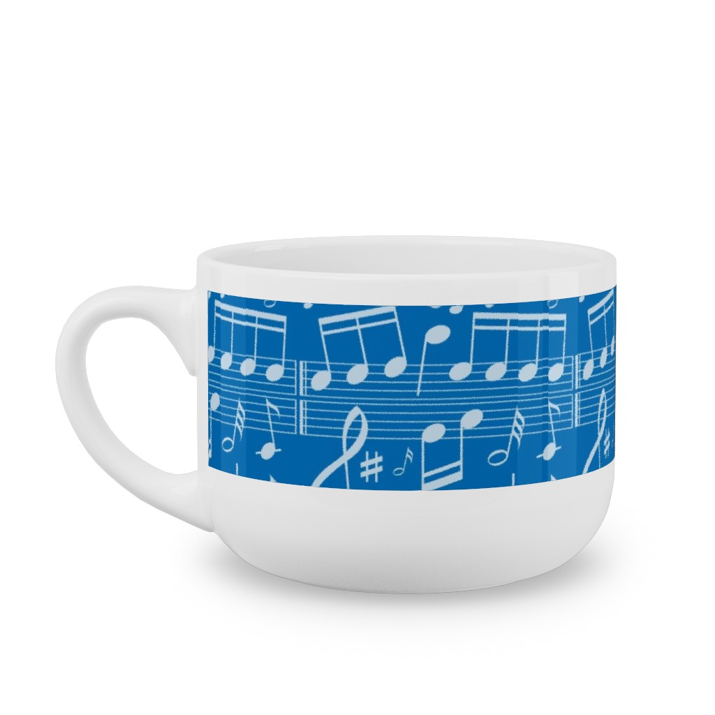 Music Notes - Blue Latte Mug, White,  , 25oz, Blue