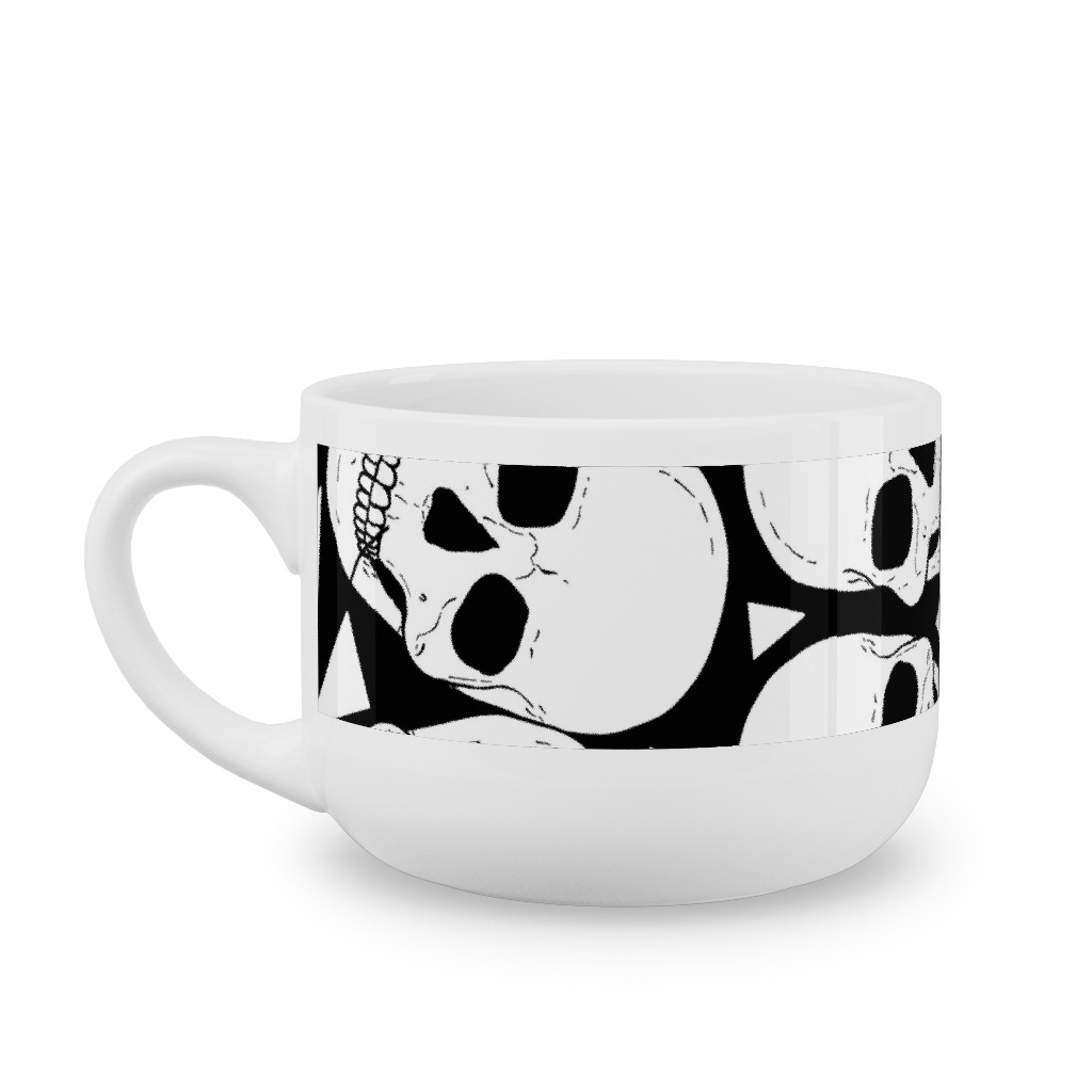 Skulls With Triangles - Black and White Latte Mug, White, , 25oz, White, White