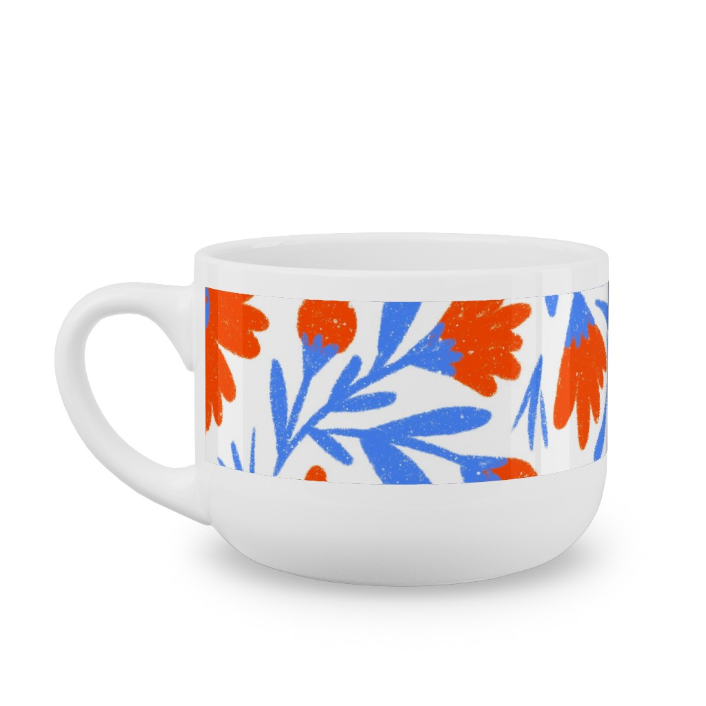 Floral Drop - Red and Blue Latte Mug, White, , 25oz, Blue, True Blue