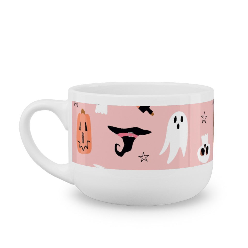 Sweet Halloween Pumpkin, Witch, Ghost, Cat Latte Mug, White,  , 25oz, Pink