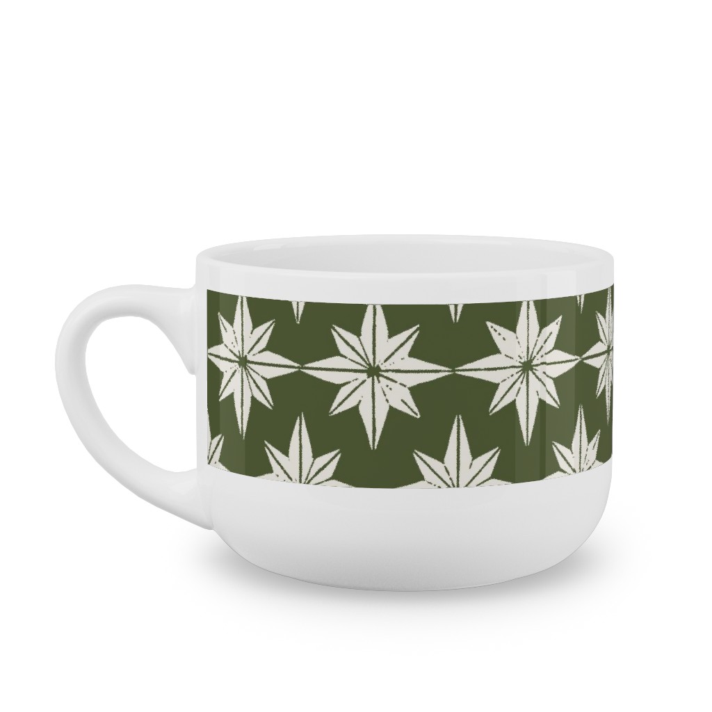 Christmas Star Tiles Latte Mug, White, , 25oz, Green, Forest