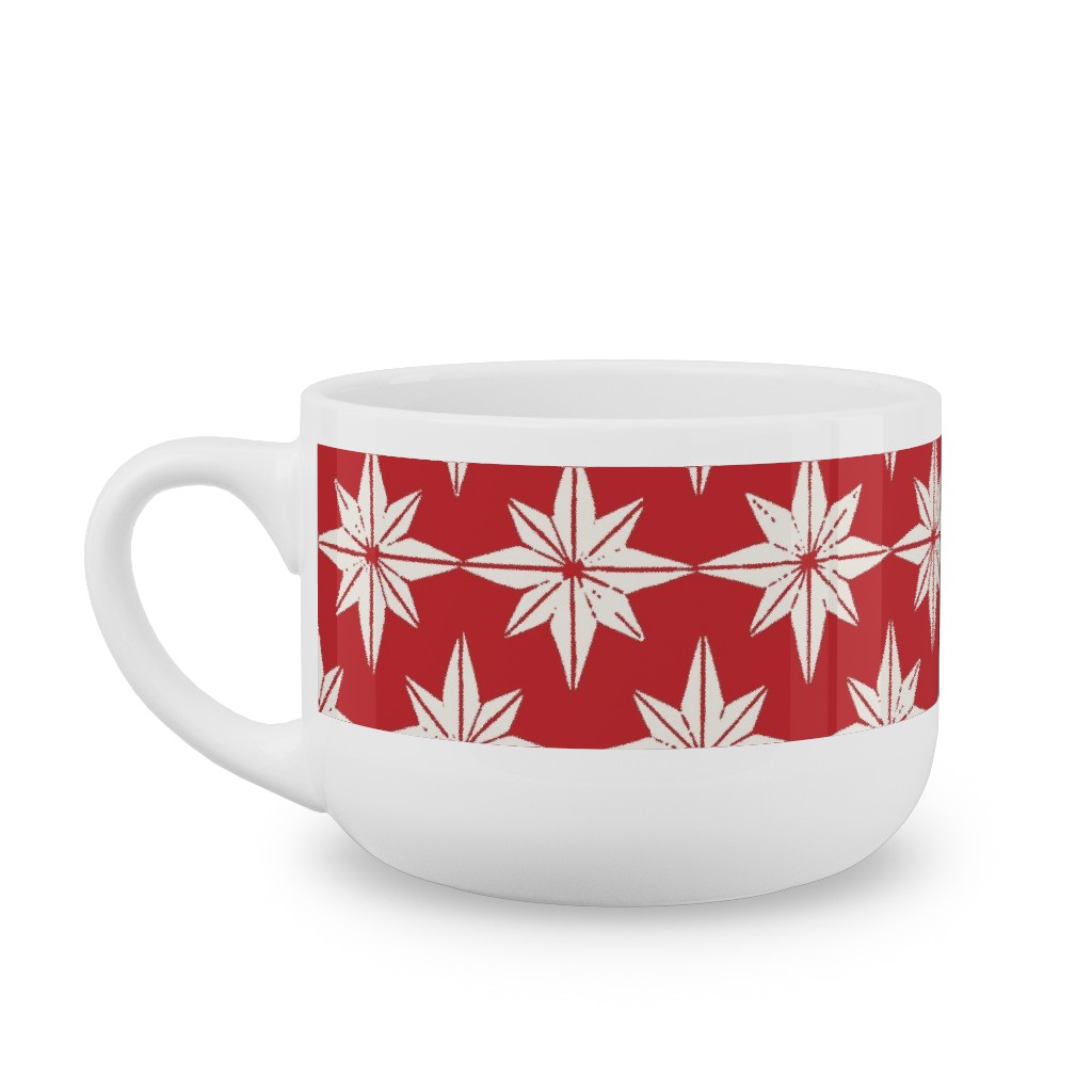 Christmas Star Tiles Latte Mug, White,  , 25oz, Red