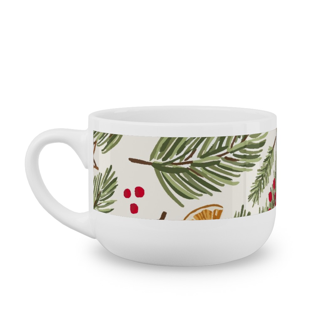 Festive Christmas Pine Sprigs and Orange Slices Latte Mug, White, , 25oz, Multicolor