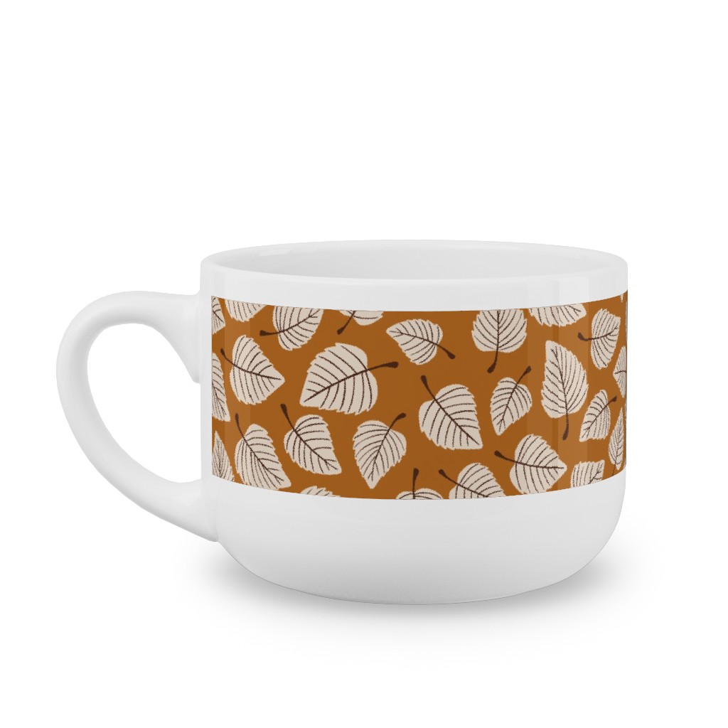 Falling Leaves - Terracotta Latte Mug, White,  , 25oz, Orange