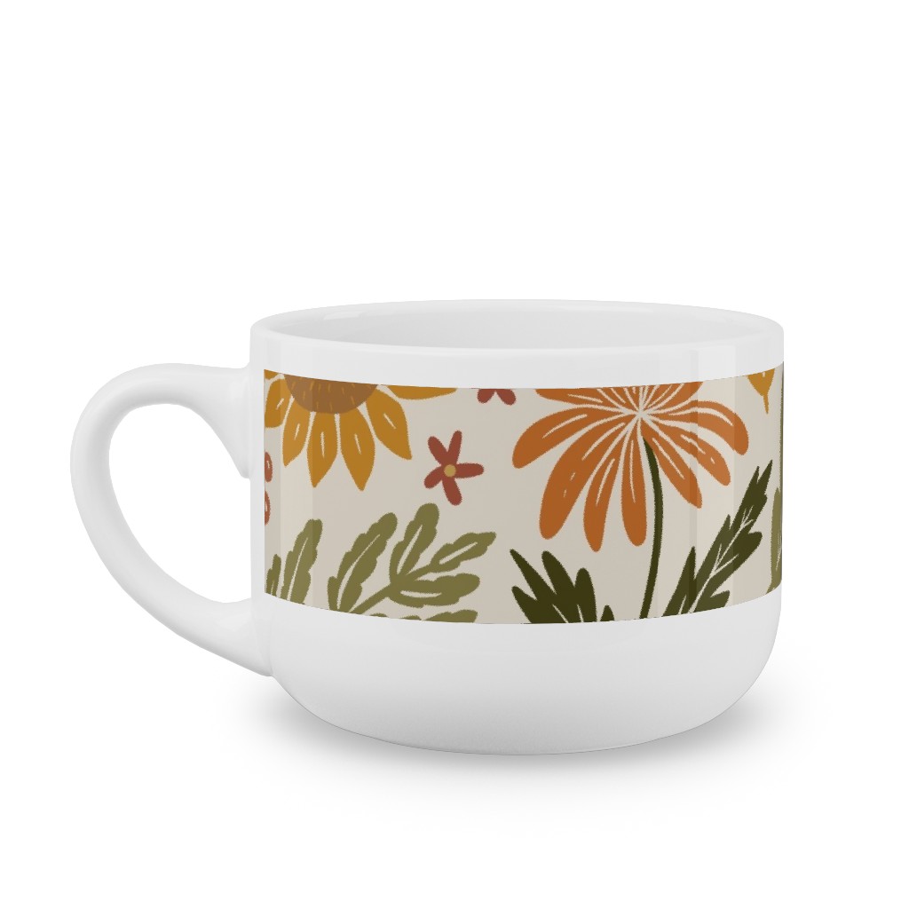 Autumn Botanicals - Leaves, Acorns, Sunflowers, Ferns, Mums, Pinecones, Mushrooms - Light Latte Mug, White, , 25oz, Multicolor