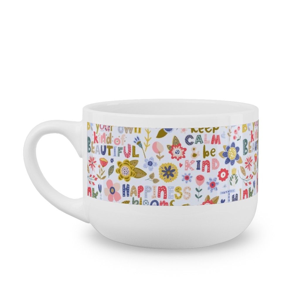 Positive Vibes - Motivational Sayings Floral - Multi Latte Mug, White,  , 25oz, Multicolor