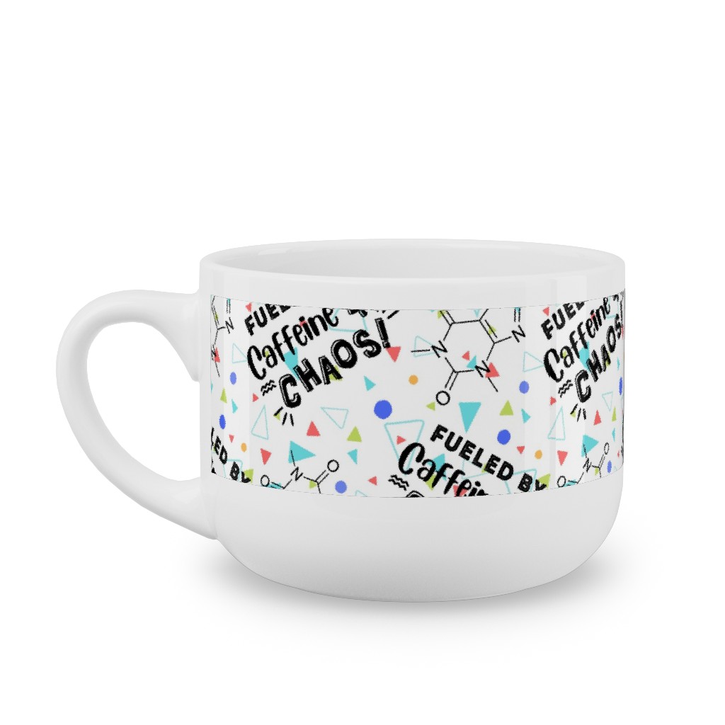 Fueled By Caffeine and Chaos - Multi on White Latte Mug, White,  , 25oz, Multicolor