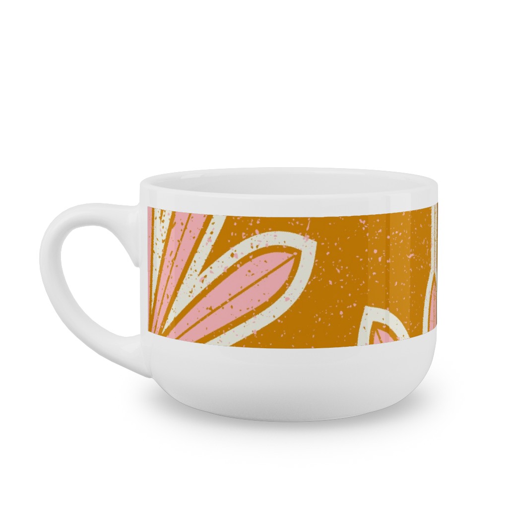 Mid Century Palm Leaf Latte Mug, White,  , 25oz, Pink