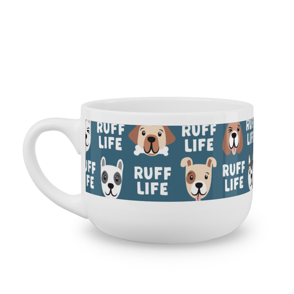 Ruff Life - Dog - Dark Blue Latte Mug, White,  , 25oz, Blue