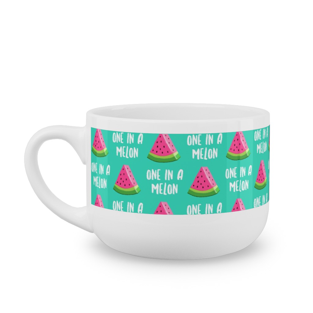 One in a Melon - Watermelon - Pink on Teal Latte Mug, White,  , 25oz, Green